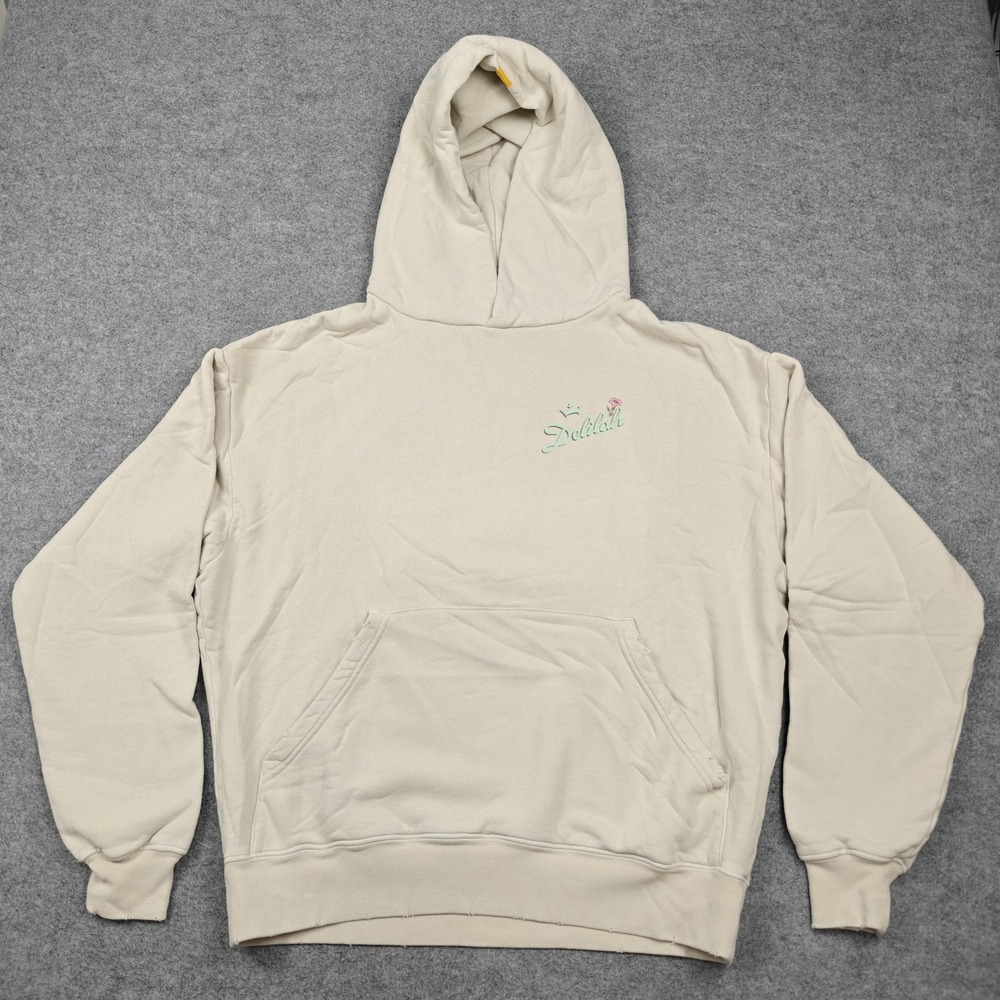 Yellow Label Co Hoodie Mens Small White Flower Helmet Graphic Fleece Pullover